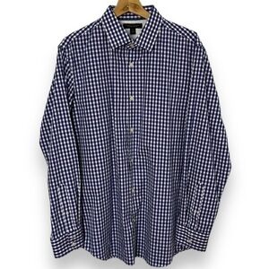 Banana Republic Men's Size Large 16 - 16.5 Plaid Shirt Red White Blue Button Up